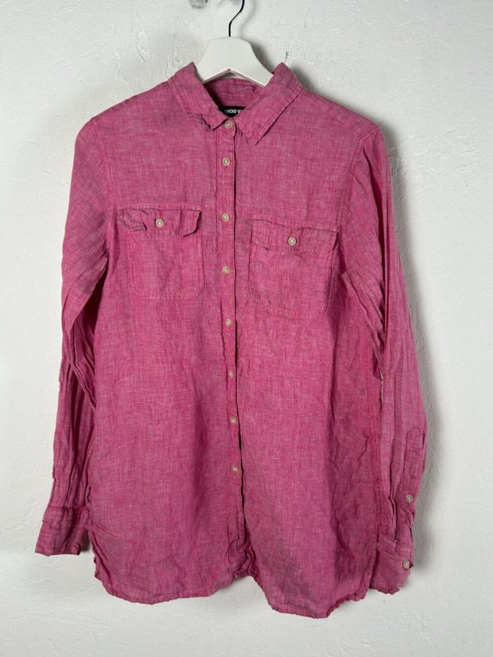 Lands End Womens Pink Linen Button-Up Shirt Long Sleeve Small 6-8 Lightweight
